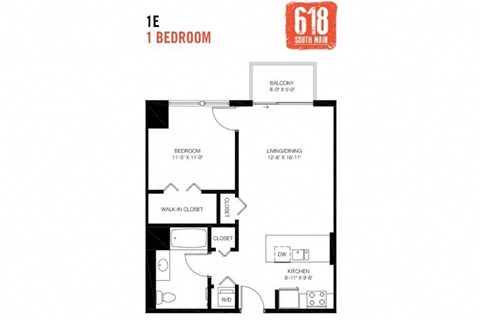 One Bedroom 1 Bath 696 sq. ft.